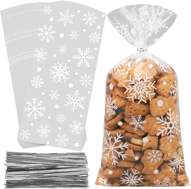 120-Piece Winter Cellophane Treat Bags 5 x 10.6 Inch Clear Plastic Snowflake Candy Bags