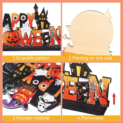 6-Piece Halloween Wooden Table Centerpieces, Pumpkin Gnome Witch Hat Party Decor