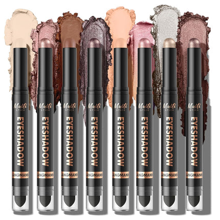 8 Color Dual-Ended Eyeshadow Stick Set, Waterproof Matte Shimmer, Smoky Eye Makeup