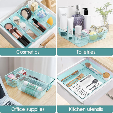 28-Pc Desk & Drawer Organizer Set – Clear Bins for Bathroom, Bedroom, Kitchen