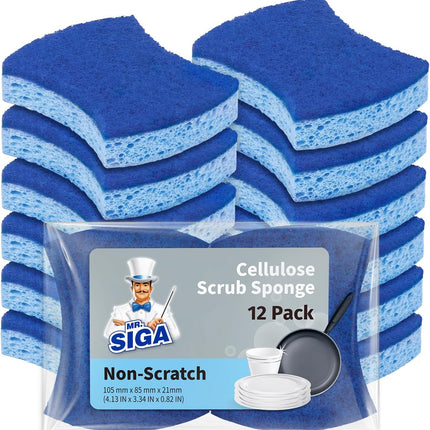 12 Pack Non Scratch Cellulose Scrub Sponges Dual Sided Kitchen Dish Sponge
