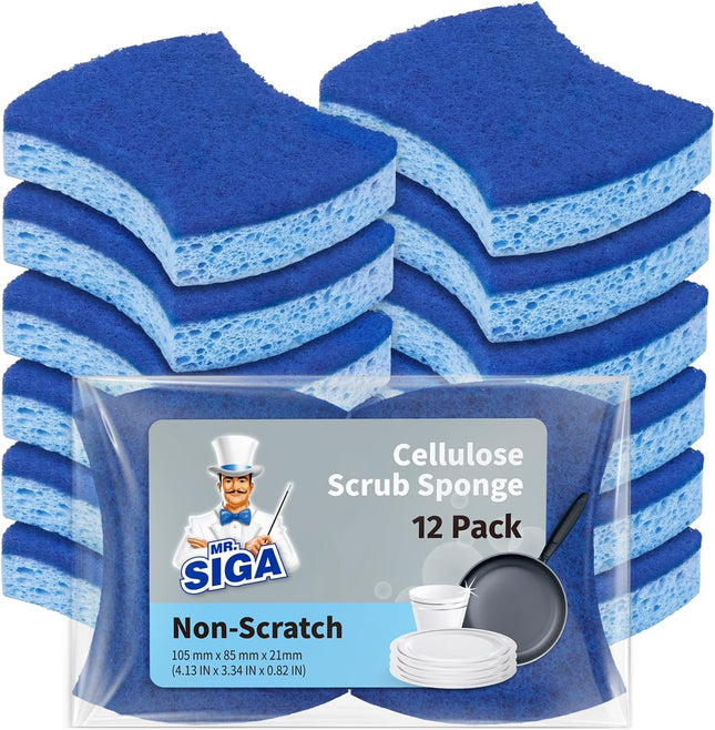 12 Pack Non Scratch Cellulose Scrub Sponges Dual Sided Kitchen Dish Sponge