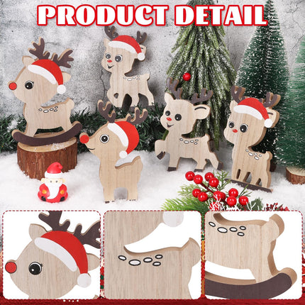 5PCS Cute Christmas Tiered Tray Decorations – Rustic Reindeer Centerpieces