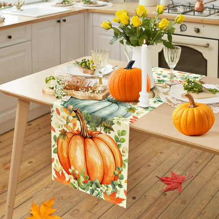 Thanksgiving Fall Table Runner 13x72, Pumpkin Eucalyptus Home Decoration