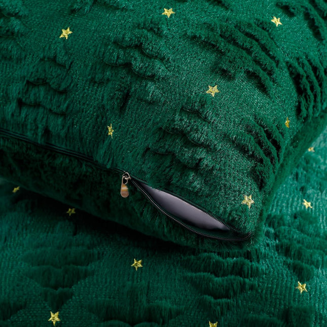 Christmas Tree Throw Pillow Covers – 2PCS 18x18" Green Faux Fur Cushion Case