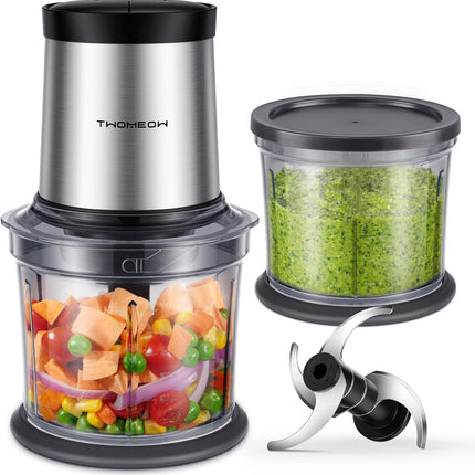 4-Cup Electric Food Processor with 2 Bowls, 2 Speeds, 4-Blade Meat Grinder Chopper