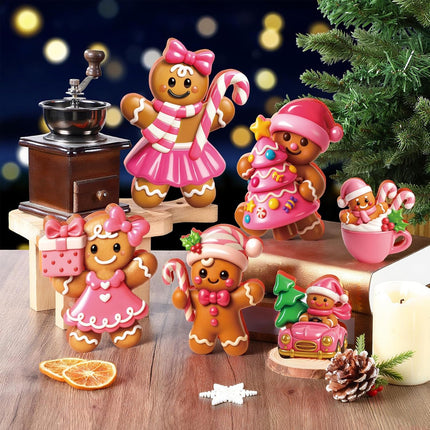 6-Piece 8-Inch Extra Large Christmas Gingerbread Man Decorations – Wooden 3D Figurines