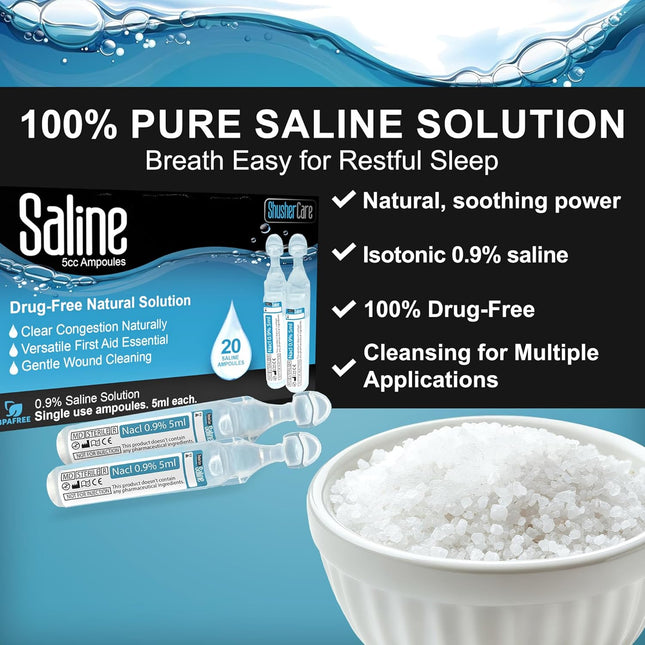 Saline Solution Ampoules, 20 Count (5ml) – Sterile Nasal & Wound Care for All Ages