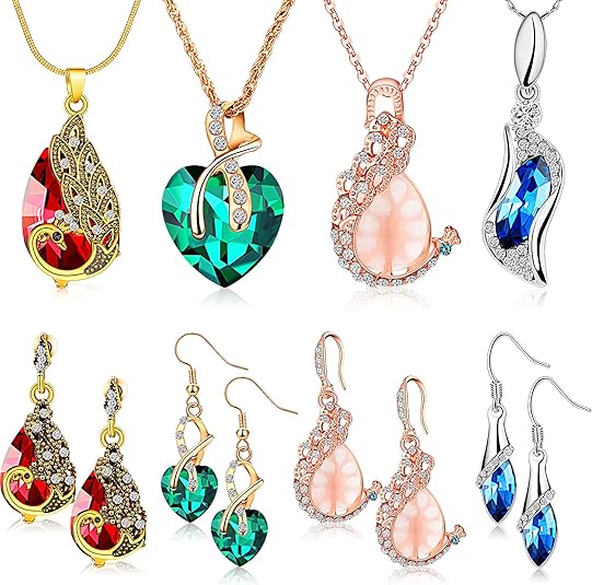 4-Piece Peacock Jewelry Set for Women – Crystal Necklace, Earrings, Rhinestone Pendant