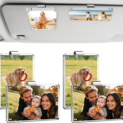 4-Pack Car Picture Holders – Clear Acrylic Magnetic Photo Frame for Car Visor