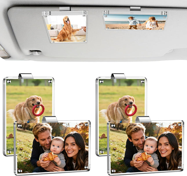 4-Pack Car Picture Holders – Clear Acrylic Magnetic Photo Frame for Car Visor