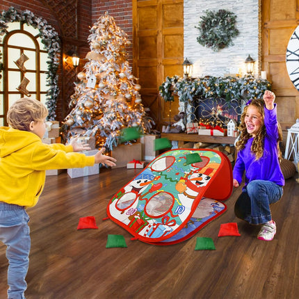 Christmas Party Bean Bag Toss Game – Double-Sided Collapsible Cornhole Board for Kids & Adults