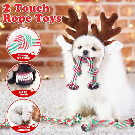 Christmas Dog Toys 8-Pack – Santa Squeaky Plush Chews & Durable Interactive Rope for Puppies