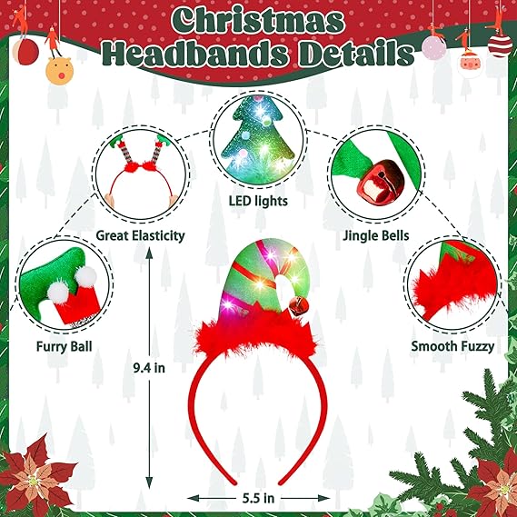 LED Christmas Headband – Reindeer Antlers & Leprechaun Hat Hair Hoop