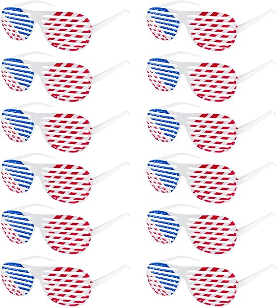 12 Pairs Red White Blue American Flag Glasses Independence Day Decor
