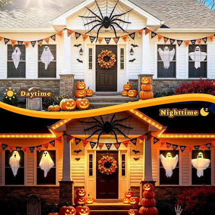 4-Pack Light-Up Hanging Ghosts, 3 Modes, DIY Arms, Indoor Outdoor Halloween Decor