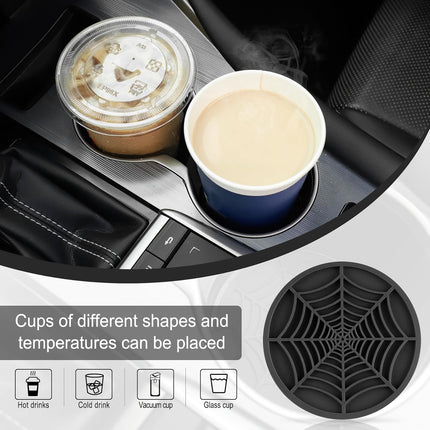 4PCS Spider Web Car Coasters – Non-Slip Silicone Insert for Halloween Cup Holders
