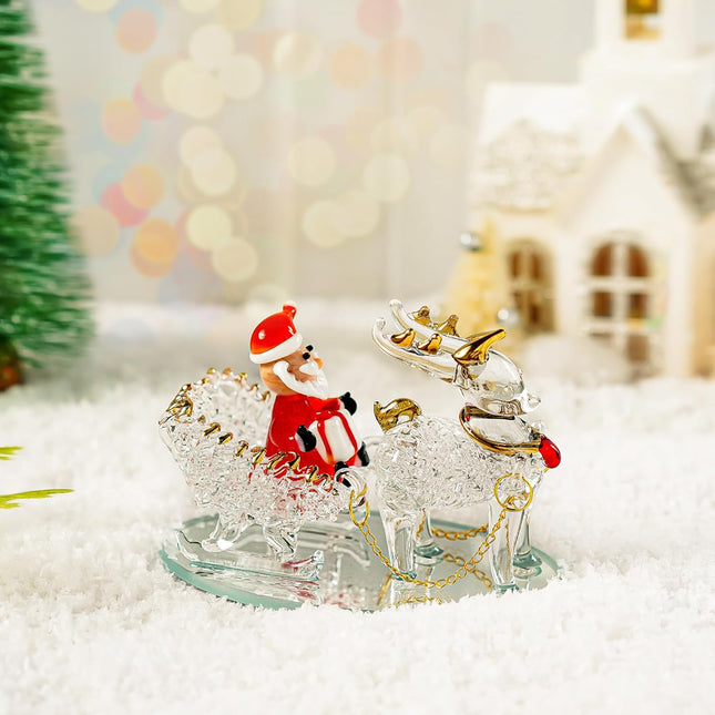 Blown Glass Santa Sleigh Figurines – Handmade Mini Christmas Collectible Decorations
