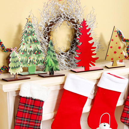 5pcs Wooden Christmas Trees – Rustic Tabletop Farmhouse Holiday Centerpieces