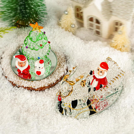 Blown Glass Santa Sleigh Figurines – Handmade Mini Christmas Collectible Decorations
