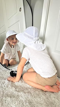 Toddler Baby Sun Hat, Adjustable Wide Brim Bucket Hat for Kids 0-14 Years