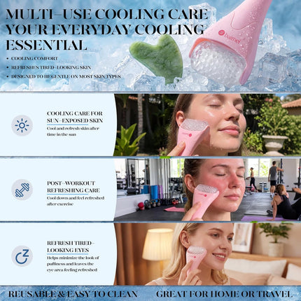 IcyMe Pink Ice Roller for Face with Gua Sha Set Skin Care Reduces Puffiness PK