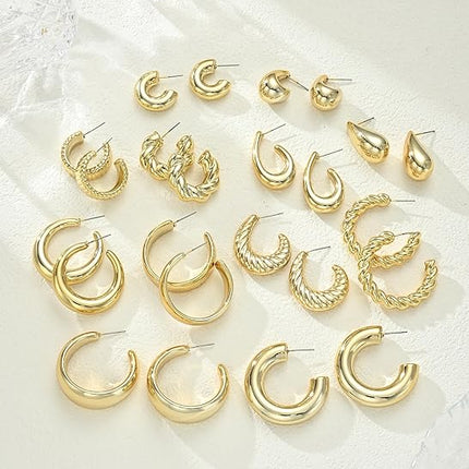 18 Pairs Gold Hoop Earrings Set Women Hypoallergenic Pearl Chunky