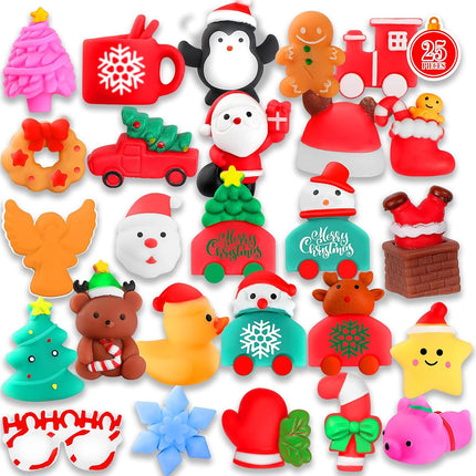 25-Pack Christmas Mochi Squishy Toys – Kawaii Animals Party Favors