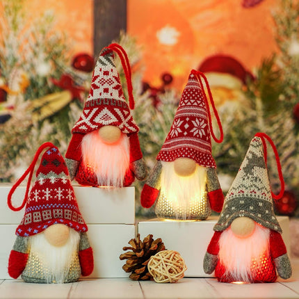 Christmas Gnome Ornaments with Lights Plush Tomte Elf 4 Pack Home Decorations