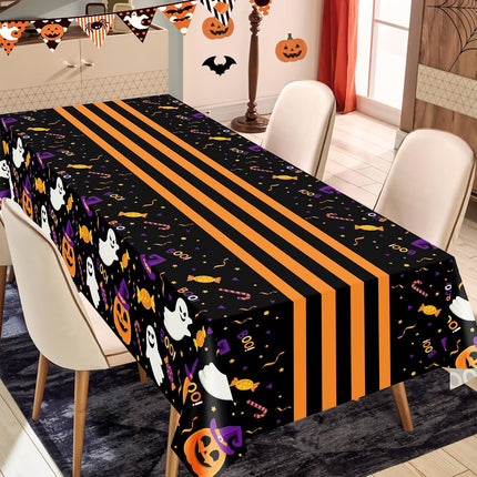 3-Pack 54x108in Halloween Plastic Tablecloths, Disposable Ghost Black Table Covers