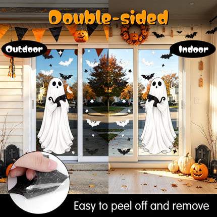 3-Sheet Large Halloween Window Clings, Ghost Bat Black Cat Pumpkin Glass Decals