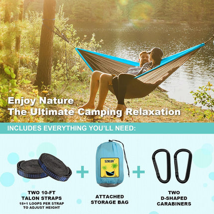 Portable Camping Hammock – Double & Single with Tree Straps & Carry Bag