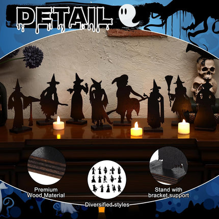 15-Piece Halloween Witch Table Decor Set, Wooden Signs for Home Shelf & Office