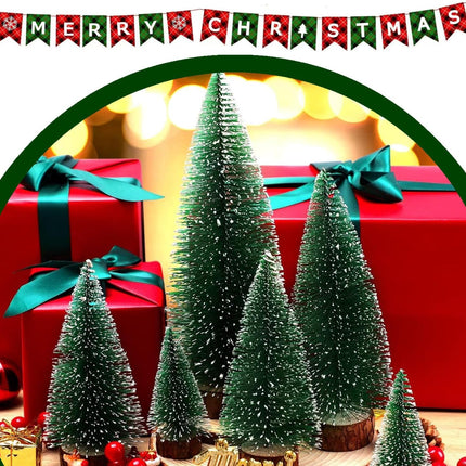 6PCS Mini Christmas Trees – Artificial Bottle Brush Tabletop Decor with Base