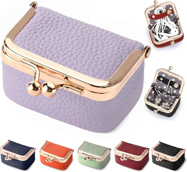 Mini Leather Jewelry Box – Tiny Travel Case, Coin Purse Organizer in Light Purple