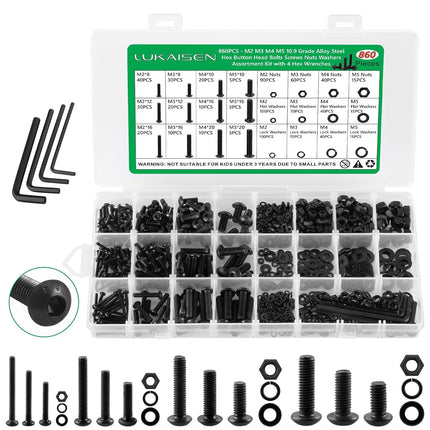 860-Piece Metric Screw Assortment Kit M2-M5 with Nuts, Washers & Wrenches