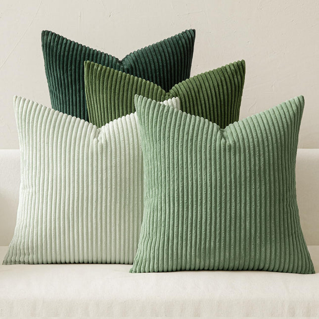 Boho Farmhouse Sage Green Pillow Covers 18x18 – Set of 4 Corduroy