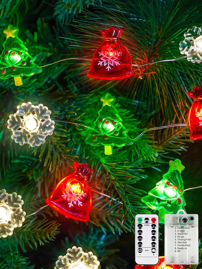 Christmas Decoration Lights – 10FT 30 LED Snowflake & Christmas Tree Fairy Lights with Battery