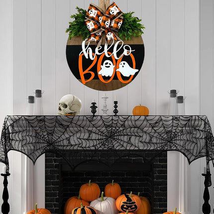Halloween Ghost Wreath, Wooden Door Sign Hanger for Front Door Halloween Decor