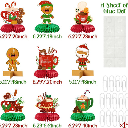 9pcs Hot Cocoa Christmas Centerpieces – Gingerbread & Marshmallow 3D Table Toppers