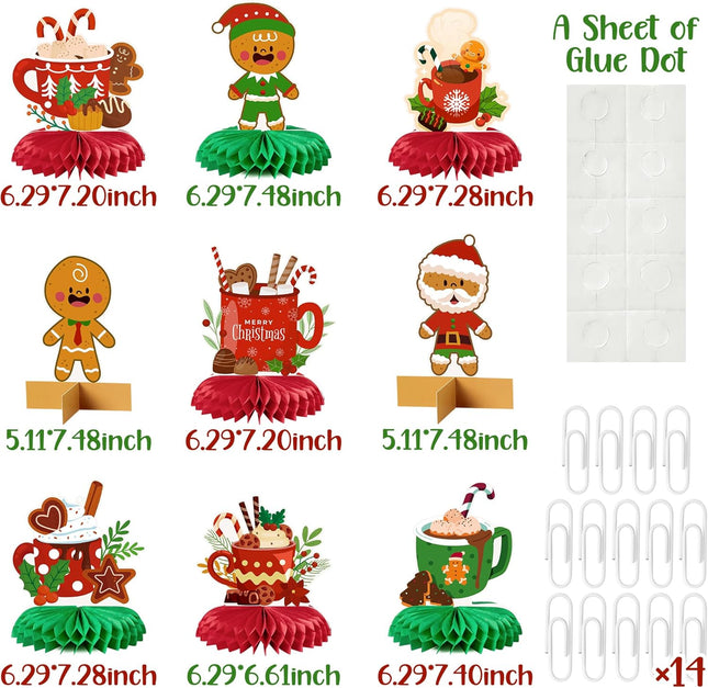 9pcs Hot Cocoa Christmas Centerpieces – Gingerbread & Marshmallow 3D Table Toppers