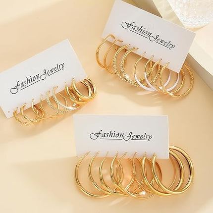 12 Pairs Large Gold Hoop Earrings Set for Women Lightweight Jewelry Gift Pack