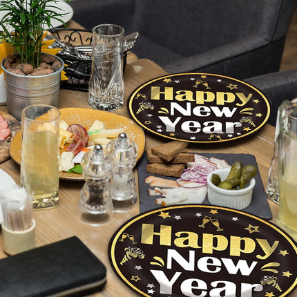 40 PCS Happy New Year 2025 Plates & Napkins Disposable Party Tableware Set