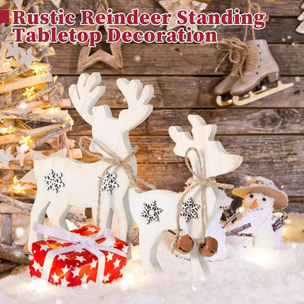 2PCS Wooden Reindeer Christmas Decorations – Tabletop Indoor & Outdoor Decor