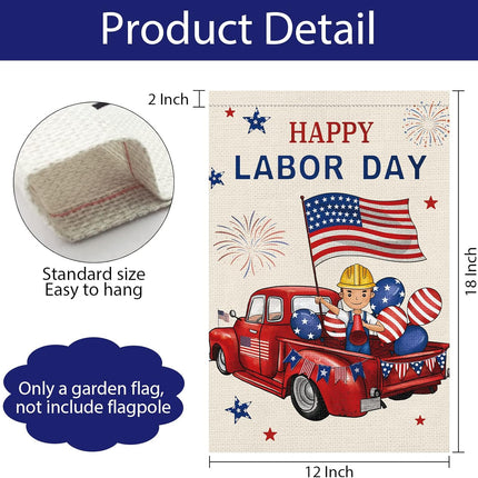 Happy Labor Day Garden Flag 12x18 Double Sided Burlap American Flag Only