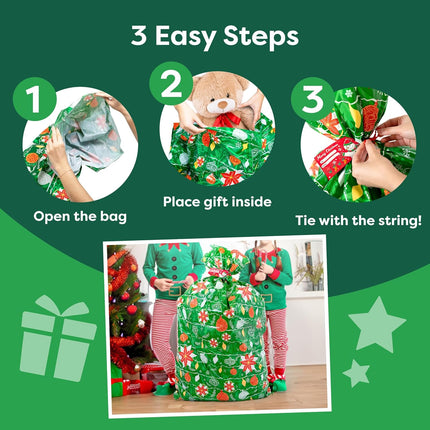 1PC Large Christmas Gift Bag, Heavy Duty Gift Sack with Tag & Tie for Presents
