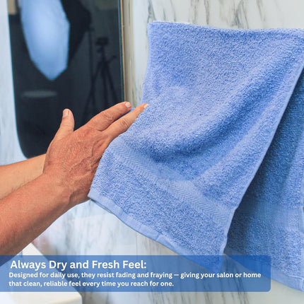 Salon Towel 12-Pack – Soft 100% Cotton, 16x27in, Multipurpose, MID Blue