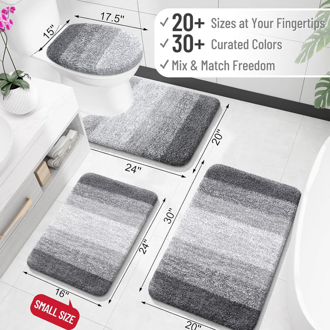 Grey Bathroom Rug 30x20 Microfiber Bath Mat Soft Absorbent Rubber Backing