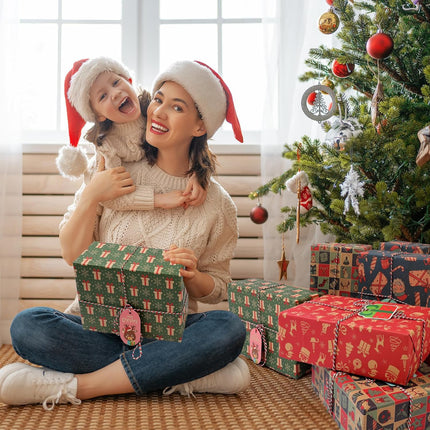 Christmas Gift Wrapping Paper Set – 12 Sheets of Classic Kraft Holiday Wrap with Gift Tags