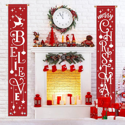 Christmas Door Banner – 71"x12" Believe & Merry Porch Sign for Home Decor
